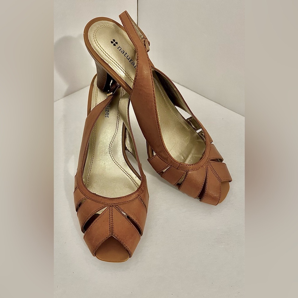 Naturalizer Brown Peep-Toe Slingback Heels - Picture 3 of 6